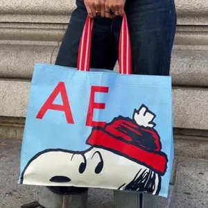 American Eagle Peanuts Snoopy Reusable Tote Bags Holiday Winter RARE 2PK thumbnail 1