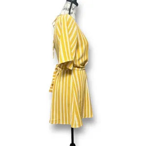 Altar'd State‎ S Yellow White Striped Wrap Romper Tie Waist Coastal Resort Beach thumbnail 4