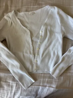 brandy melville White Ribbed Button-Front Cropped Cardigan thumbnail 1