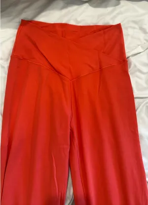 Aerie Vibrant coral crossover flare leggings thumbnail 1
