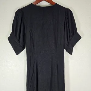 Free People Vintage Summer Midi Dress Tie Front Button down Black Size Large thumbnail 11