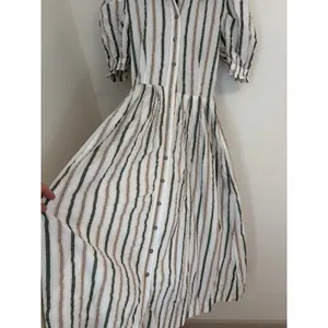 Buru Small Midi White Dress Striped Button Down Luxury Brunch VSCO Girl thumbnail 2