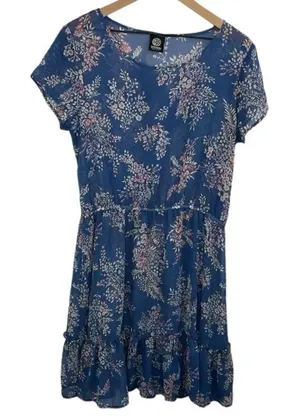 Bobeau Floral print short sleeves Sheer Ruffle hem dress large thumbnail 1