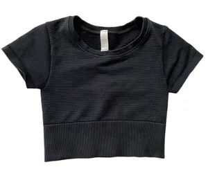 Baby Tee Offline by Aerie Womens XS‎ Black Seamless Ribbed Short Sleeve Crop Top thumbnail 1