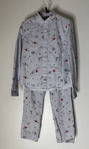 Topshop Long 2 Piece Collar Button Down Pajamas Set Hearts Size‎ 4 thumbnail 1