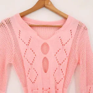 Petal Pink‎ Boho Crochet Coverup Dress Womens Size S Pink Y2K Festival Polyester thumbnail 4