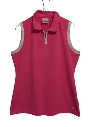 Nike Golf Womens Pink Dri-FIT Sleeveless Quarter Zip Polo Shirt‎ 520549-641 M thumbnail 1
