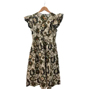 o.p.t Womens Retro Floral‎ Flutter Sleeve Cotton Midi Dress Olive Green Size M thumbnail 2