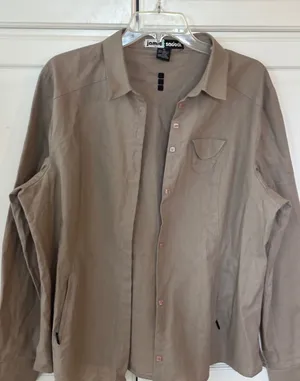Jamie Sadock Womens XL Tan Linen Cotton Button Down Shirt Zip Pockets Utility thumbnail 1