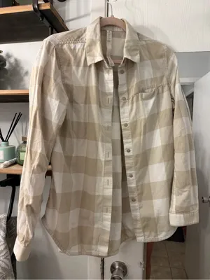 lululemon athletica Beige and White Plaid Button-Down Shirt thumbnail 1