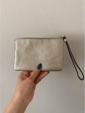 Leather Gold Coach Wristlet thumbnail 2