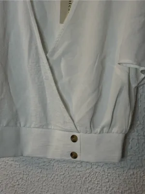 Monteau White Wrap Crop Top with Gold Buttons thumbnail 2
