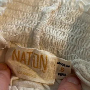 Nation LTD Size S Melanie Smocked Peasant Tee Off White Top Shirt thumbnail 5