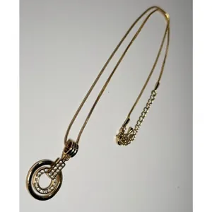 Double‎ Circle Pendant Necklace Drop Earrings Jewelry Set Gold Tone Rhinestone thumbnail 4