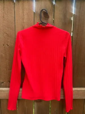 J. Crew Ribbed Scalloped Trim Red Turtleneck Sweater Size XS NWT thumbnail 10