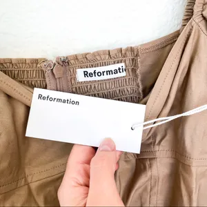 Reformation Luce Long Sleeve Midi Dress in Khaki Tan thumbnail 10