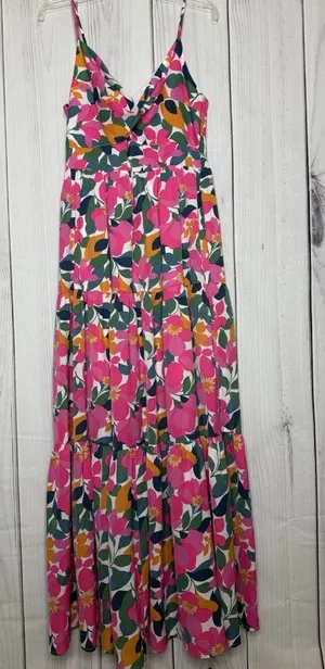 Entro Floral Maxi Dress Sz L Spaghetti Straps Tiered Smocked Back Sundress thumbnail 1