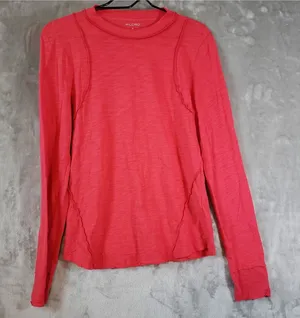 Pilcro Pink Crew Neck Long Sleeve Knit T-Shirt Cotton Modal Solid Size M thumbnail 1