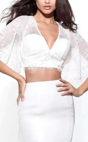 Sherri Hill Ivory Lace Bridal Topper Shrug Size 4 Open Back Wedding Lace Bolero thumbnail 1