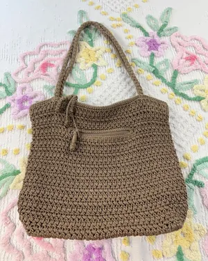 The Sak Crochet‎ Tote Bag Brown Hobo Shoulder Bag thumbnail 1