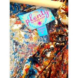 Plenty by Tracy Reese Silk Abstract Print Ruffle V-Neck Dress Blue Orange Medium thumbnail 3