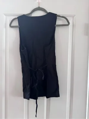Zenana NWOT Black Square Neck Split Front Button Front Tie Back Vest thumbnail 5
