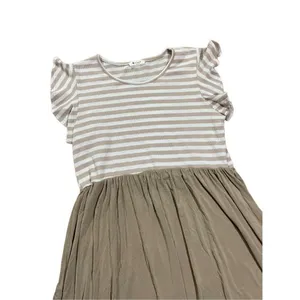 Bombom jersey knit soft ruffle short sleeve tan‎ ivory swing dress sz XL … thumbnail 5