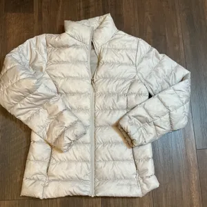 Eddie Bauer 650 Down Puffer Jacket Beige Quilted Full Zip Women XS Lightweight thumbnail 1