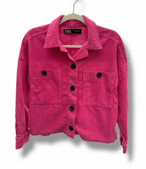 ZARA Hot Pink Cropped Corduroy Oversized Button‎ Down Shacket thumbnail 1
