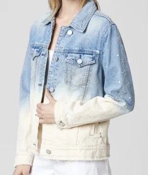 BLANKNYC Denim Jacket Ombre Dip Dye Star Embroidered Distressed Trucker Size XS thumbnail 1