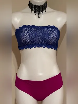 FREE PEOPLE Royal Blue Paisley Sheer Lace Bandeau Bralette Sz S/S-T1 thumbnail 4