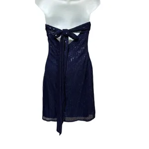 Navy Blue Sequin Strapless Mini Dress with Back Bow Detail Size 6 Cocktail Party thumbnail 2