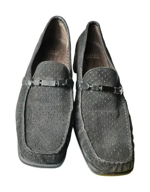Stuart Weitzman Size‎ 8 Black Suede Perforated Beaded Chunky Heel Loafer #S87-8 thumbnail 1