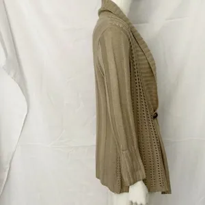 Carolyn‎ Taylor Open Front Tan Open Knit Button Detail Long Sleeve Bell Sz Small thumbnail 3