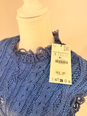 Zara Sparkly Blue Knit Crop Top thumbnail 2