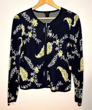 Ann Taylor Factory Zip Up Long Sleeve‎ Floral Sweater Size S Chic Career Office thumbnail 1