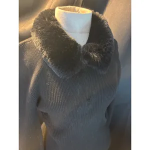 My Michelle Black Ribbed Quarter Zip Sweater Faux Fur Collar Womens Large NWT thumbnail 2