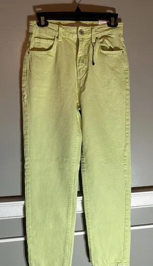 ZARA High Rise Straight Leg Jeans Women's‎ Size 2 Green Light Wash Denim thumbnail 1