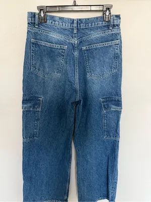 Reformation Cary Cargo High Rise Slouchy Wide Leg Jeans Size 29 Medium Wash thumbnail 7