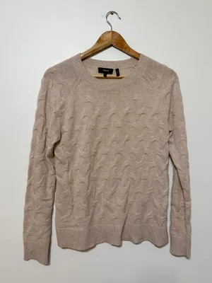 Theory Cashmere Knit Sweater Size Medium Cream Neutral Texture Design thumbnail 2