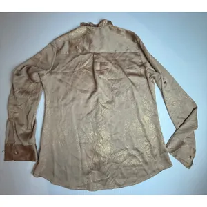 Express Womens Gold Metallic Foil Ruffle Neck Button Front Blouse Top Medium‎ thumbnail 6