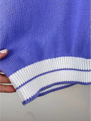 Brandy Melville Nikki Periwinkle Blue White Varsity V Neck Sweater One Size thumbnail 8