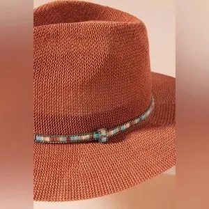 Anthropologie Cali Dream Rust Boho Wide Brim‎ Fedora Hat Beaded Band One Size thumbnail 4