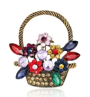 Women's Crystal Flower Floral Basket Brooch Pin thumbnail 1