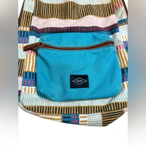 Fossil Multicolor Canvas Backpack Teal Blue Front Pocket Boho Retro‎ Style thumbnail 4