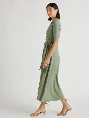 Quince Tencel Jersey Midi Wrap Dress‎ in Sage Size Medium thumbnail 3
