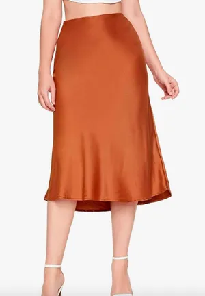 Satin Midi Skirt Brown Size XS thumbnail 1
