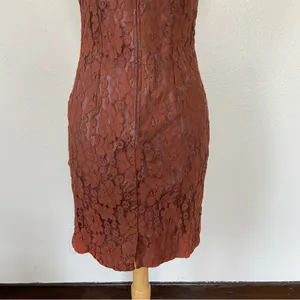 Vintage 70s 80s Brown Lace Sleeveless Sheath Cocktail Dress thumbnail 9