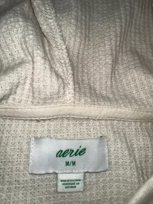 aerie Cream Waffle-Knit Hooded Pullover size medium thumbnail 2