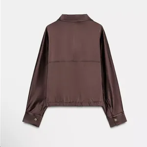 Zara NWT brown satin collared jacket thumbnail 6